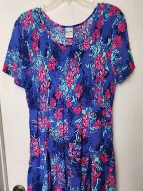 Blair Womens Dress Sz Petite Medium Blue Floral With Smocked Fit And Flare